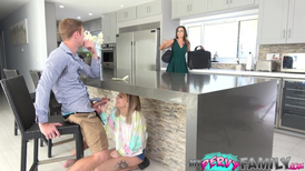 Step-sis blows bro while mommy is at home cooking