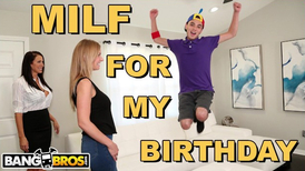 Tanned mommy fucking the birthday boy on camera