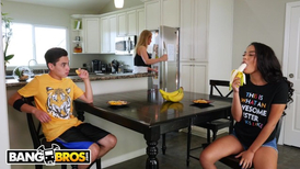 Petite ebony teen riding his hard dick on the table