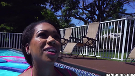 Big boobs Latina seduced poolside fucked inside