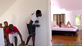 Redheaded teen endures her first interracial gang bang